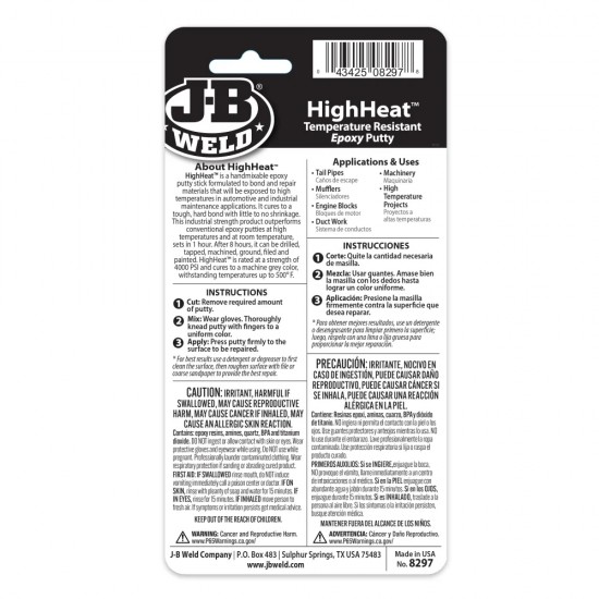 J-B WELD HIGHHEAT™ EPOXY PUTTY - 2 OZ J-B WELD HIGHHEAT™ EPOXY PUTTY - 2 OZ