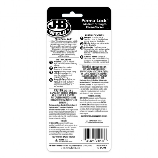 J-B WELD Perma-Lock Blue Threadlocker J-B WELD Perma-Lock Blue Threadlocker