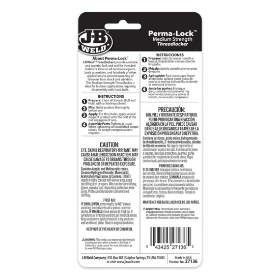 Σφραγιστικό Σπειρωμάτων J-B WELD Perma-Lock Red Threadlocker- 1.2 OZ 36ml Κόκκινο